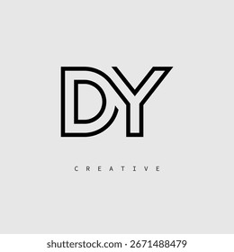 DY Creative Letter Logo - Monograma de linha mínima em contorno preto para design de identidade de marca moderno.