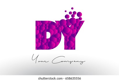 DY D Y Dots Letter Logo with Purple Pink Magenta Bubbles Texture Vector.
