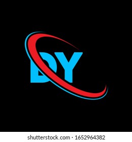 DY D Y letter logo design. Initial letter DY linked circle upercase monogram logo red and blue. DY logo, D Y design