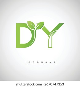 DY Green Leaf Logo - Minimal Eco Monogram for Organic Branding and Sustainable Identity Design