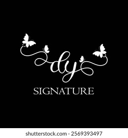 DY Handwritten initial letter, DY simple signature vector logo with butterfly shape variation, beauty, photography letter logo design . D Y