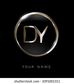 DY initial letters with circle elegant logo golden silver black background