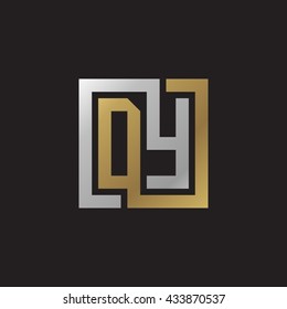 DY initial letters looping linked square elegant logo golden silver black background