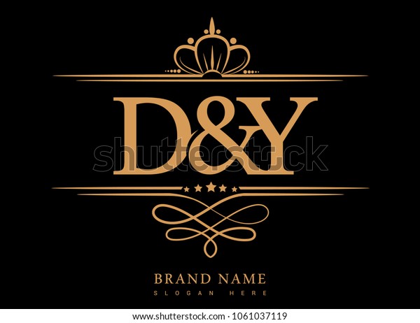 D&Y Initial logo, Ampersand initial logo\
gold with crown and classic\
pattern