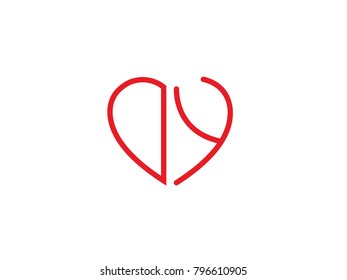 DY initial logo letter with heart shape red colored, logo design for wedding invitation, wedding name and business name.