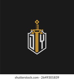 Monograma inicial de DY para imagem em estilo escudo e espada