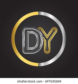 DY Letter logo in a circle. gold and silver colored. Vector design template elements for your business or company identity.