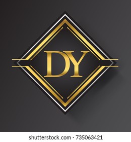 DY Letter logo in a square shape gold and silver colored geometric ornaments. Vector design template elements for your business or company identity.