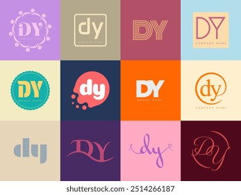 PLANTILLA de la compañía del logotipo de DY. Letra d y logotipo. Establezca diferentes letras serif clásicas y texto moderno en negrita con Elementos de diseño. Tipografía inicial de fuente. Colección de identidad empresarial de moda.