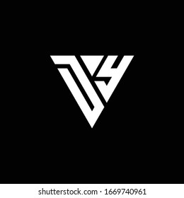 DY Logo letter monogram with triangle shape design template isolated on black background