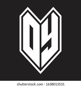 DY Logo monogram with emblem line style isolated on black background