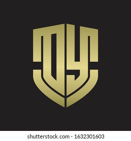 DY Logo monogram with emblem shield shape design isolated gold colors on black background