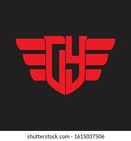 DY Logo monogram with emblem and wings element design template on red colors