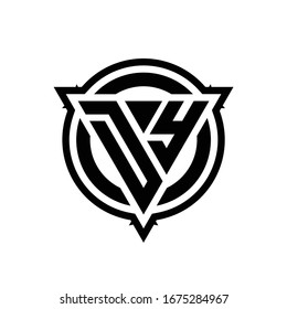 DY logo with triangle shape and circle with outline rounded design template isolated on white background