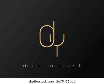 Logotipo minimalista DY com formas entrelaçadas no fundo preto sólido. Um design de logotipo minimalista limpo e moderno.