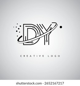 DY Orbit Monogram Logo – Futuristic Minimal Letter mark with Circular Line Art, Tech-Inspired Dots and Space Motion Concept for Modern Branding Identity