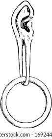 Dyak's ear are as big around as a napkin, vintage line drawing or engraving illustration.