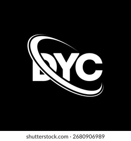 Logotipo DYC. Letra DYC. Design do logotipo da letra DYC. Logótipo DYC inicial ligado com círculo e monograma maiúsculo. Tipografia DYC para marca de tecnologia, negócios e imóveis.