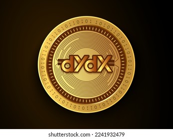 Dydx (DYDX) crypto currency symbol and logo on gold coin. Virtual money concept token based on blockchain technology. 