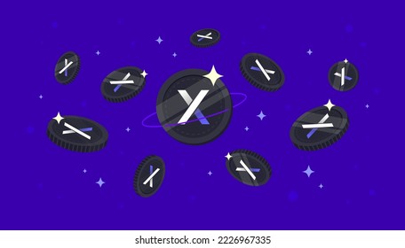 dYdX-Token (DYDX)-Münzen, die vom Himmel fallen. DYDX cryptowährung Konzept Banner Hintergrund.