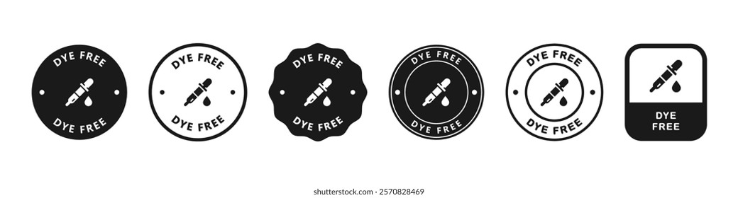 Dye free icon. Set collection of vector symbol of no synthetic additives colorant. Sign of no artificial chemical acidity enhancer ingredients food quality badge.