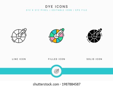 Farbsymbole setzen Vektorgrafik mit fester Symbollinie. Farbtröpfchen-Konzept. Bearbeitbares Strichsymbol auf isoliertem Hintergrund für Webdesign, Benutzeroberfläche und mobile Anwendungen
