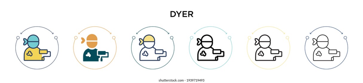 Dyer icon in filled, thin line, outline and stroke style. Vector illustration of two colored and black dyer vector icons designs can be used for mobile, ui, web