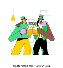 Dying beer isolated cartoon vector illustrations. Group of people celebrating Saint Patricks Day in the bar, drinking green beer together, friends having fun, Irish tradition vector cartoon.