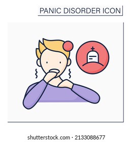 Dying fear color icon. Thanatophobia. Trembling and scared feelings due to thoughts about death.Panic disorder concept. Isolated vector illustration