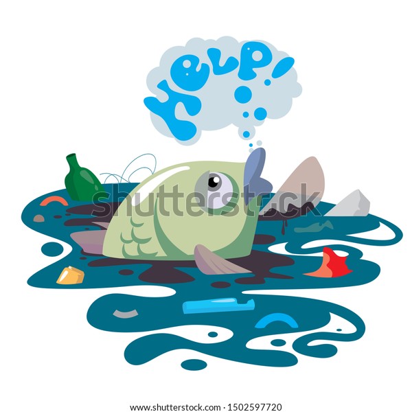 Dying Fish Asks Help Polluted Ocean Stock Vector (Royalty Free ...