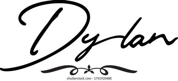 Dylan - Male Name Cursive Calligraphy Black Color Text On White Background