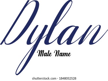Dylan-Male Name Calligraphy Blue Color Text on White Background