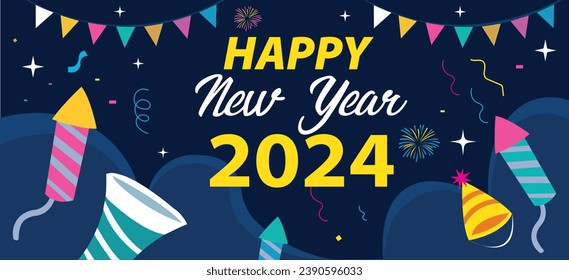 Dynamic 2024 New Year Banner art, vibrant and celebratory, perfect for heralding in fresh beginnings and festive promotions.