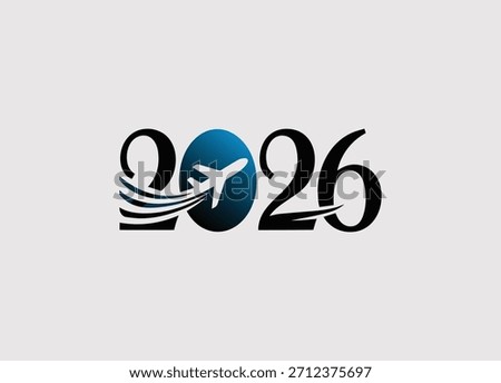 Dynamic 2026 year number design with an airplane icon representing future travel and exciting journeys ahead