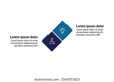 Dynamic 2-Step Business Concept Infographic Template Featuring Marketing Icons and Innovative Square Element Design