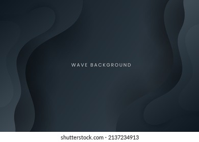 Dynamic 3D abstract background with black paper cut waves color design concept. Modern fluid business tech template for banner, cover, card, flyer, magazine, presentation, corporate