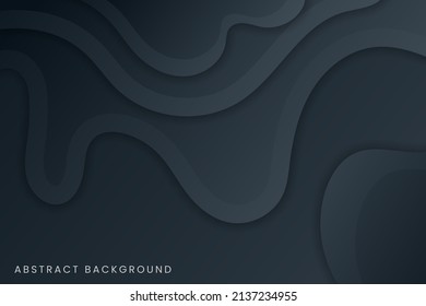Dynamic 3D abstract background with black paper cut waves color design concept. Modern fluid business tech template for banner, cover, card, flyer, magazine, presentation, corporate