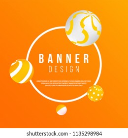 Dynamic 3D cover design with frame and place for text. bright neon Orange background with balls.