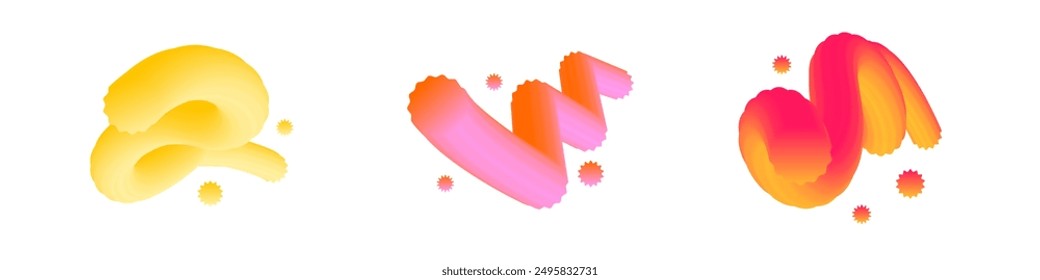 Dynamic 3d curved gradient shapes for creative graphic design. Blend line set with starburst