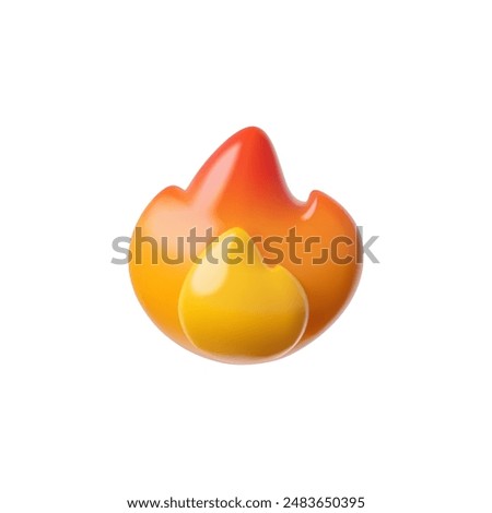 A dynamic 3D flame icon in bright red color, designed for use with bright emoticons in chat. Conveying energy and intensity, it is ideal for promotions and digital conversations.