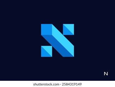 Dynamic 3D geometric logo featuring the letter N within a sleek, modern cube shape