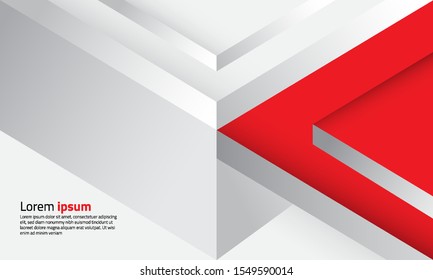 Dynamic 3D geometric shape background. Red, grey and White style. Template design for poster, banner, backdrop, flyer, etc. Vector illustration