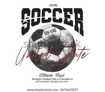 A dynamic 3D illustration shows a soccer ball with a Vintage t-shirt design, a symbol of the world cup football championship game, sports print graphics in vector.
