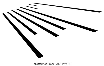 Dynamische 3D-Linien in Perspektive. Verschönerung, abnehmende Linien, Streifen. Geostreaks, Streifen, abstrakte geometrische Vektorgrafik