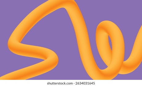Ilustração de tubo laranja 3D dinâmico com curvas suaves definidas em um fundo violeta vívido. Excelente para gráficos digitais e design abstrato.