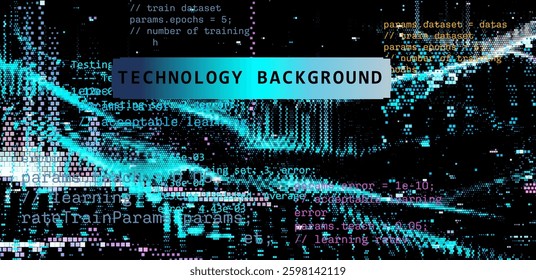 Dynamic 3D vector illustration featuring digital waves with overlaying code and data elements. The vibrant colors reflect technology, innovation, and the flow of information in a digital landscape.