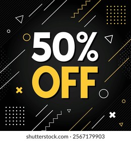 Dynamic 50% OFF Sale Promotion Graphic with Geometric Shapes