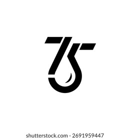 Dynamisches '75' Monogramm mit einem Wassertropfen, symbolisiert Reinheit, Geschwindigkeit und Qualität. Ein kühnes, professionelles und sauberes modernes Design.