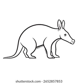 Dynamic Aardvark Vector Outline Illustration, Capturing the Animal's Distinctive Form: It emphasizes the movement or energy within the drawing and its focus on the animal's key features.

