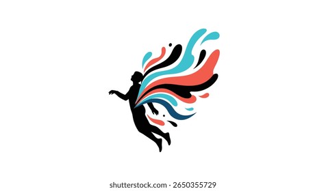 Dynamic abstract art featuring a person with splashes of vibrant color